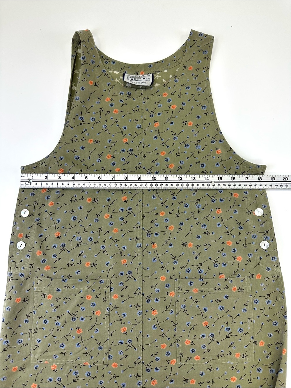 True Vintage 90s Ditsy Floral Maxi Jumper Olive Dress Pinafore Medium Prairie - Picture 5 of 9